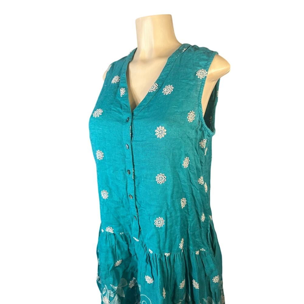 Women M Anthropologie Maeve Pippa Green Eyelet Button Floral Swing Mini Dress - Picture 3 of 7